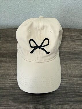 Women’s Cream Baseball Cap with Black Bow EmbroideryY2K